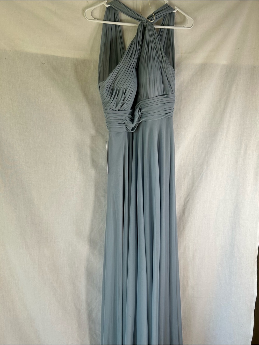 Pleated Halter Maxi Dress in Dusty Blue